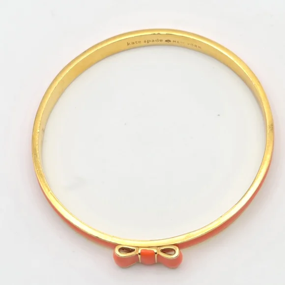 Kate Spade New York Skinny Mini Bow Enamel Bangle - Gold & Coral/Orange - Picture 6 of 14